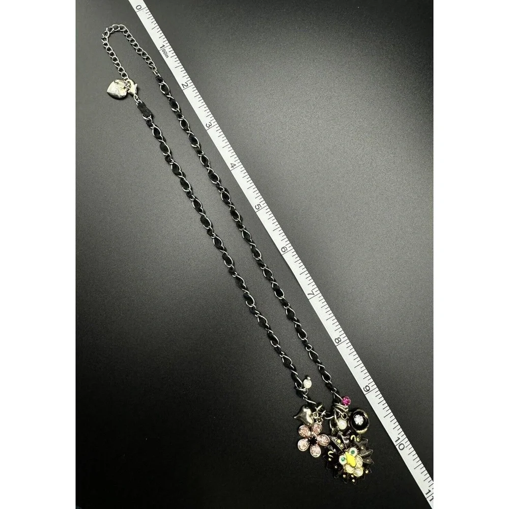 Betsey Johnson Lion Rhinestone Pearl Floral Silver‎ Tone Woven Necklace 15-18